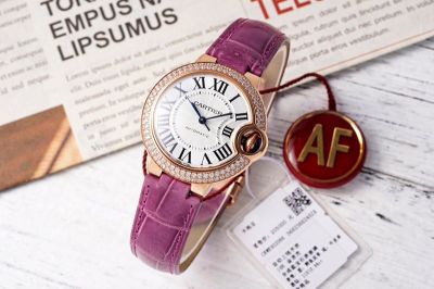 Cartier 33*10MM 316L Steel NH05 Movement Crocodile Leather Purple Strap White Watch